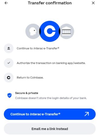 step 2 Interac e-Transfer coinbase send request